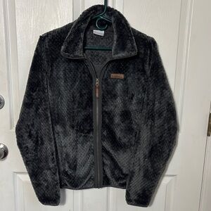 COLUMBIA Fire Side Fleece Zip Up Jacket Size Small gray soft fluffy cozy warm